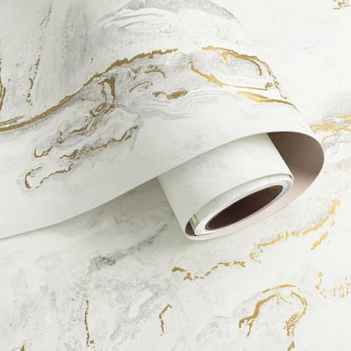 VaryPaper Self Adhesive Beige Gold Marble Effect Wallpaper 40cmx200cm Matte Marble Contact Paper for Kitchen Countertops Washable Kitchen Wallpaper Thick Lining Paper for Wall Worktop Vinyl Covering