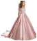 PLWEDDING Superbe robe de demoiselle d'honneur avec longue train, robe de bal en satin pour enfants, pour Noël, anniversaire, fête, Rose, 10-11 ans