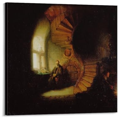 ADovz Rembrandt Van Rijn Poster The Philosopher in Meditation von Rembrandt Van Rijn, Geschenke, Leinwandgemälde, Wandkunst, dekoratives Bild, Drucke, moderne Dekoration, 30 x 30 cm