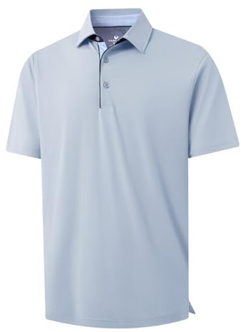 VANCAMEL Men's Casual Polo Shirt Short Sleeve Mercerized Cotton Blend Breathable Polo Shirt Classic Fit Business Polo Shirt, Sky Blue, Medium