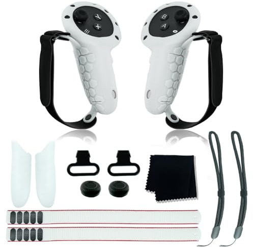 Anti-Rutsch-Anti-Wurf-Griffabdeckungs-Kit mit Handgelenk-Knöchelriemen, Batterieabdeckung, abnehmbares Batterie-Controller-Gehäuse-Kit, Wippkappe for Meta Quest 3 VR-Zubehör (weiß)/839