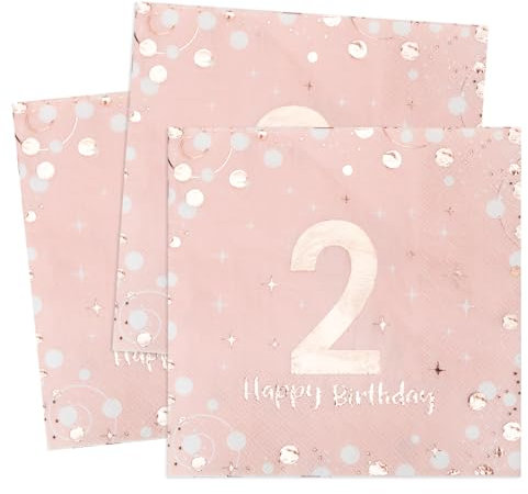 Servietten 2. geburtstag, 30 Stück Rosa Geburtstags Servietten, Happy Birthday 2 Servietten, 3-Lagig Milestone 2 Tischdekoration Papierservietten für mädchen Geburtstag Feiern Party Jubiläum