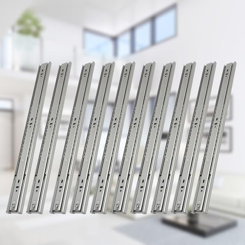 Herrselsam Kugelauszug 5 Paar (10 Stück) Schubladenschienen 450 mm Schubladenauszug Schienen für Schubladen Schubladen Schienensystem Dreiteilige Schubladen Hochwertig Leicht anzubringen