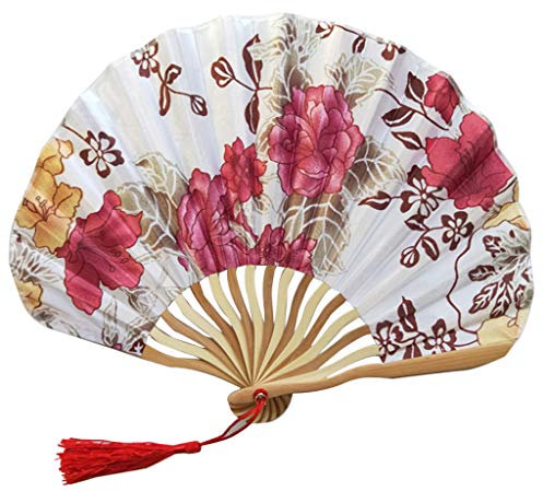 Handfächer Fecher Sommer Hochzeit Schwarz Faltbare Fächer mit Quasten Vintage Stil Klappfächer Orientalischer Tuch Stoff Fan für Geburttag, Party, Wedding, DIY Dekoration, Wand Dekoration (B)