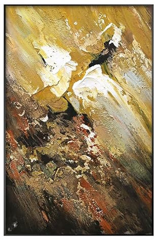 LCDIUDIU Tableau De Peinture Sur Toile,Peinture À L'Huile Abstraite Moderne Peinte À La Main Au Couteau, Sans Cadre, Bloc De Couleur Jaune, Texture Épaisse, Minimaliste, Sur Toile, Art Mural Pour