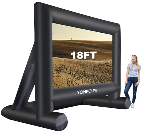18 Feet Inflatable Projector Screen Outside Blow Up Movie Screen- Includes Inflation Fan, Tie-Downs and Storage Bag- Great for Outdoor Party Backyard Pool Fun
