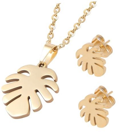 Holibanna 2set Palm Leaf Necklace and Earring Set for Women Tropical Jewelry Ornaments Palm Leaf Pendant for Daily Decor