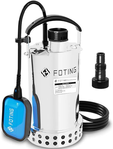 FOTING Schmutzwassertauchpumpe 900 W 19500 l/h, Förderhöhe max 9 m, Eintauchtiefe max 7 m, variabel einstellbarer Schwimmerschalter, Thermoschutz, Pools, Basements, Sewage, Hot Tubs Heater Flush Pit