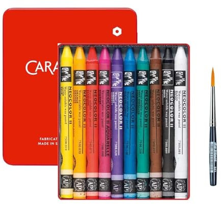 Caran d'Ache Neocolor II Aquarell-Wachsmalstifte, Aquarellstifte, 10 Stück und 1 Pinsel
