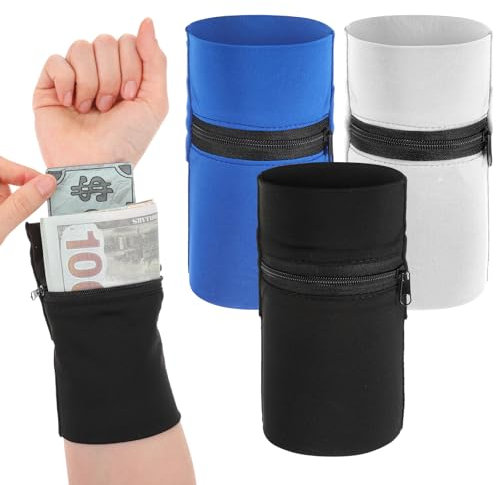 Nogeqi 3 Stück Handgelenk Tasche, Schweissband Mit Reissverschluss, Handgelenktasche Geldbörse Sport, Wristhand Bag Schweißbänder für Laufen Joggen Fußball Radfahren
