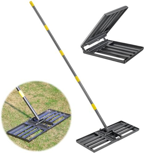 Starbover Rasenrechen mit Stiel Faltbar 183cm, Rasenrechen Lawn Leveling Raken Schwarz Metall, Robustes Boden Rasenplaner Werkzeug Rasenschieber für Yard Golf Garten Hinterhof