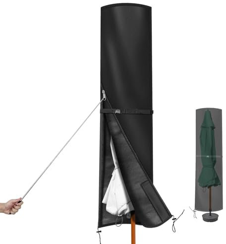 PATIO PLUS Double Garden Waterproof Large Parasol Cover with Rod, Fastened buckle ties ,Adjustable drawstring and Zipper, Heavy Duty 600D Oxford Fabric Durable PVC-lined Coating , 270x70/70cm