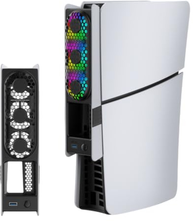 Host Universal Cooling Fan for PS5 Slim & PS5 pro，3X Low-Noise Fans Efficient Cooling System External USB Port with Smart Temperature Control and RGB Dazzling Lights (Grey)
