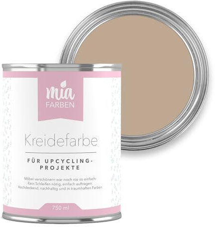 miafarben Kreidefarbe für Möbel 750ml, Möbellack, Möbelfarbe ohne schleifen, Kreidefarbe für Holz (Kleiner Nougattraum)