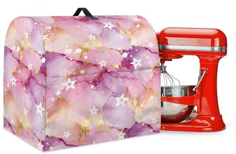 LACIYISON Pink Purple Marble Star Print Kitchen Aid Mixer Covers for Stand Mixer Dust Cover Blender Cover Kitchen Small Appliance Covers with Pockets and Drawstring Kitchen Aid Mixer Accessories, L