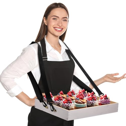 Teenyyou Wooden Snack Trays with Strap 15 x 11 x 2 Inch Movie Night Party Serving Trays Usherette Popcorn Drink Beverage Carrier for 20's Theme Costume Halloween Carnival Prop Adult(White)