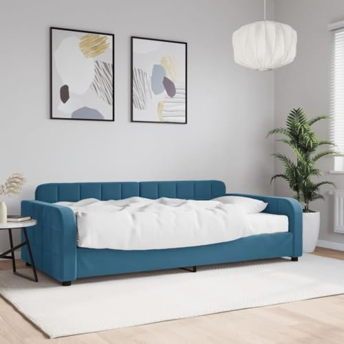 LAPOOH Tagesbett mit Matratze Blau 100x200 cm Samt, Schlafsofa, Daybed, Bettsofa, Sofa Bed, Sofabett, Schlafcouch, Jugendbett, Bettgestell, Bettcouch - 3196911