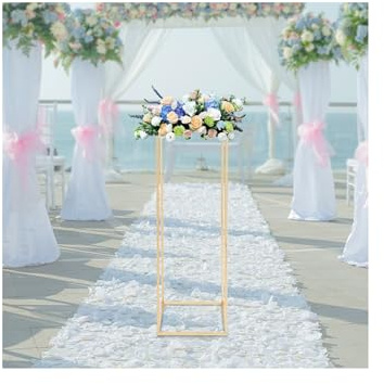 Gold Blumenständer Hochzeit Dekoration - Metall Säulenvasen mit Acrylplatte 28x28x80cm | Rechteckige Blumenständer für Tischdeko, Party & Wohnzimmer | Rostfrei + 5kg Tragkraft + Leicht zu Reinigen