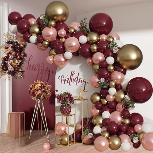 Kit Arco Palloncini Borgogna, 110 Pezzi Kit Ghirlanda palloncino Oro Rosso Vino Bianco Rosa con Palloncini Coriandoli, Decorazioni Feste per Matrimonio, Fidanzamento, Anniversario, Compleanno