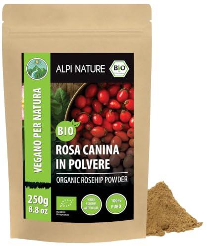 Alpi Nature Rosa Canina Polvere BIO 250g, Rosa Canina biologica Essiccata e Macinata, Farina senza Glutine