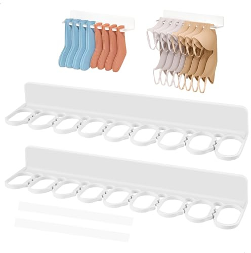 gexuamz Schlüsselbrett Ohne Bohren, 2 Stück Selbstklebend Hakenleiste mit 9 Halterungen, Hängeregal Kleiderschrank zum Einhängen und Einstecken, Hängeorganizer für Schals, Unterwäsche, Socken