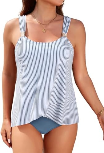 Svanco Tankini Femme 2 Pièces Amincissant avec Bretelles Élégantes et Ourlet en Couches Fluide