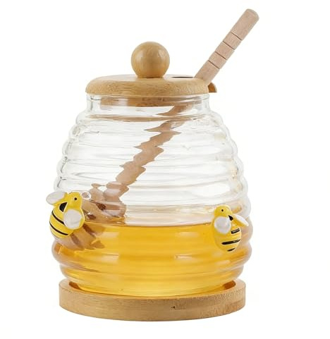 ZhouWei 500 ml Honigglas mit Honiglöffel und Deckel Robust und langlebig | Transparentes Honigtopf Versiegelter Honigbehälter Honigspender Kleine Honiggläser mit Löffel Honig Spender, für Servieren