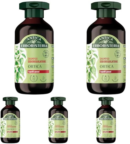 Antica Erboristeria - Shampoo Seboregolatore all'Ortica per Capelli Grassi, Formula Vegan Senza Siliconi, 250ml (Confezione da 5)