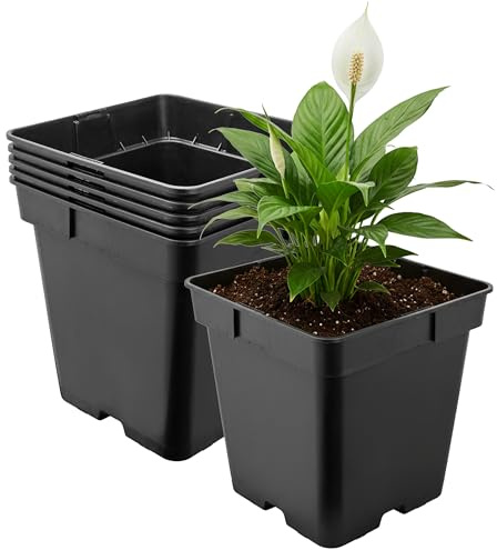 Garronda Pflanztopf Kunststoff 18 x 18 x 18 cm (4L) 5er Set eckig mit Drainagelöchern Blumentopf robust Pflanzentopf für Garten Gewächshaus Balkon Anzucht Innen Außenbereich Schwarz GD-0199