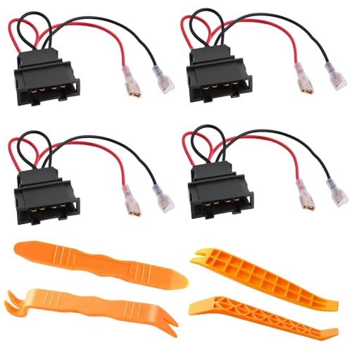 SRunDe 4 Piezas Adaptadores de Altavoz Coche 4 Pines Arnés de Cableado | Compatible con VW Golf 4 5 6 7 8, Passat, Polo, Touran, Seat Ibiza Leon, Skoda Octavia Fabia Conector Audio Plug & Play