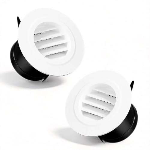 2 Pezzi Griglia Aerazione 75 mm, Ventilazione Esterna in Plastica ABS | Griglie di Ventilaziones Rotondo, Adatto per Cucina Domestica, Camper, Cantina, Bagno e Altro-Bianco