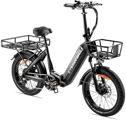 Cyseekin C20 Pro Ebike Klapprad, 20x3.0 Zoll E Bike mit Fahrradkörbe vorne und hinten, LCD Farbdisplay Hydraulische Bremsen Fatbike, 48V 15.6Ah Akku 250W Motor Pedelec bis 25km/h 120km