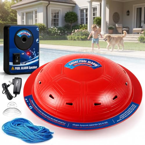 Alarme de piscine, alarme de sécurité flottante pour piscines creusées et hors sol, sensibilité réglable, détection d'eau, alerte 85 dB+ – Protection pour enfants et animaux domestiques (rouge)