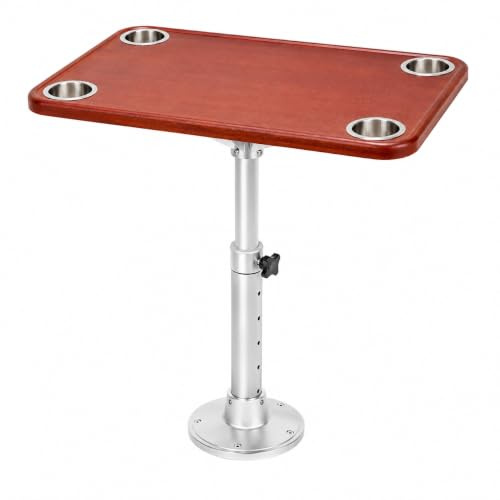 Falyrex Wohnmobiltisch Teleskopisch Höhenverstellbar Abnehmbar, RV Tisch mit 4 Getränkehaltern, Eiche Tischplatte, Tisch für Caravan Wohnwagen Boot Yacht, 600x380mm Tischgestell