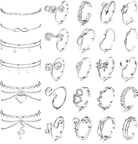 Kakonia tår ringar och ankelarmband för kvinnor silver ros förgyllda fotled tår ringar söta lager svans ring justerbar strand fot smycken för sommaren