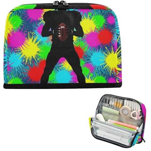 BCFHRGT Pencil pouching Large Capacity Make Up Bags With Slot for Teen High School Cool Football Neon