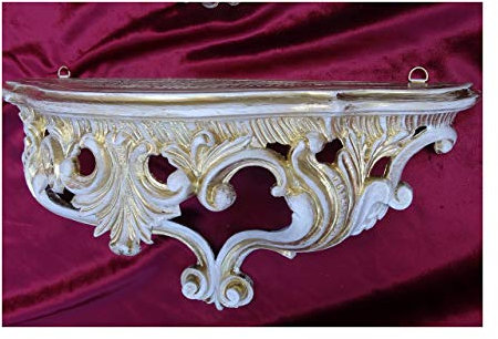 Lnxp Dulacolor 83K Console murale Console suspendue Étagère avec ornements Antique baroque Repro Rococo Vintage Shabby en doré/blanc