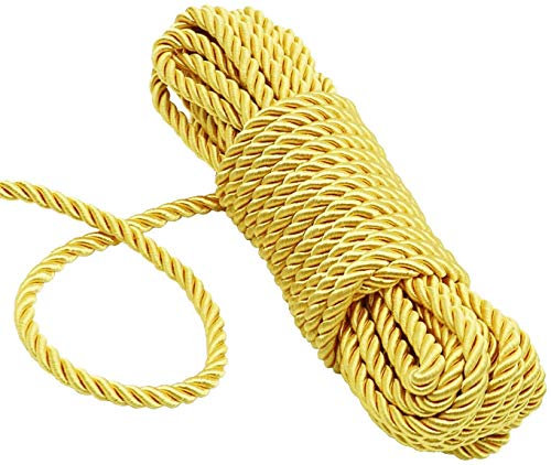 KuTi Kai All Purpose Rope 8 mm 10M - 32 Feet Length Strong Multifunctional Soft 100% Nylon Rope Natural Twisted Durable Long Ropes(Gold-Yellow)