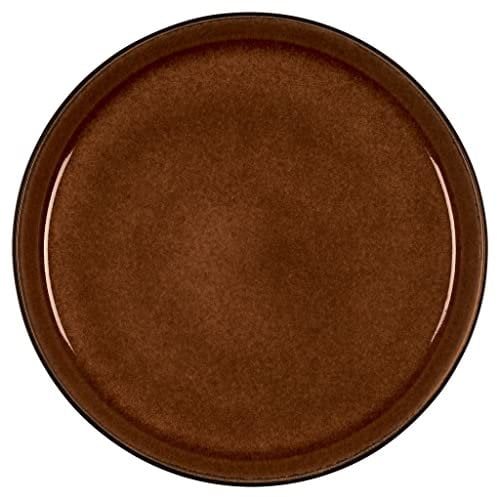 BITZ Teller, Kuchenteller, Dessertteller aus Steinzeug, 21 cm im Durchmesser, schwarz/bernsteinfarben