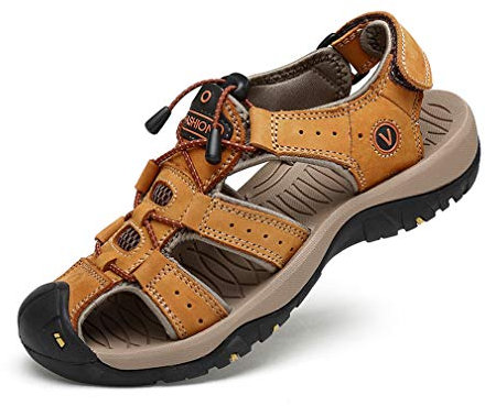 Sandales Homme Cuir Marche Randonnée Fermées Été Extérieur Chaussures de Sport Plage Chaussures d'eau Plage Closed-Toe ,Jaune,44 EU