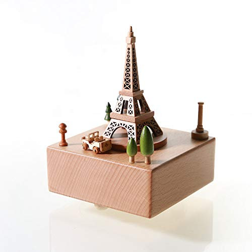 Chonor Innovative Szene aus Holz Spieluhr, Premier Spieluhr Handkurbel Handwerk Reine Hand-klassischen Music Box Dekorationen Idee für Geburtstag Weihnachten - Pariser Turm