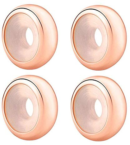 LAMOONY Sterling Silver Rondelle Spacer Bead Charm Stopper Charm for Pandora-style Charm Bracelets, Rose Gold, 4pcs