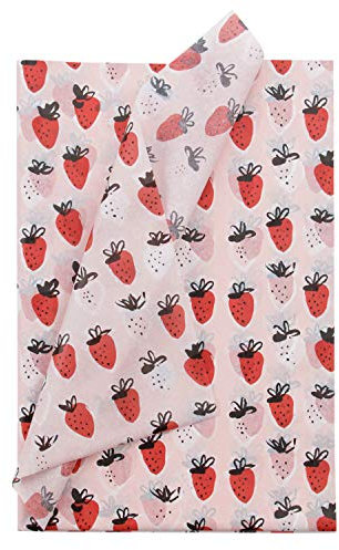 RUSPEPA Geschenkpapier Seidenpapier - Netter Erdbeer-Druck Seidenpapier für Heimarbeit Bastelarbeit Geschenkverpackung – 50 x 70 cm – 24 Blatt