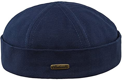 Sterkowski Modell Docker | 100% Baumwolle Dockermütze für Herren und Damen | Sommer Herbst Frühling Fischer Ohne Schirm Biker Cap Damen Fisherman Beanie Hafenarbeiter Kurz Kappe Marineblau 57