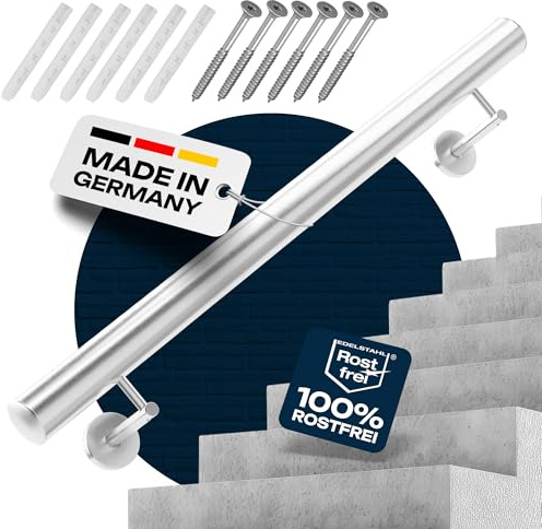 Buchetmann2 Handlauf Edelstahl Wandhandlauf verdeckt verschraubt 500 mm | V2A 1.4301 rostfrei, gebürstet, Ø 42,4 mm, für Treppe innen und außen, Halter und Schrauben inklusive, Made in Germany