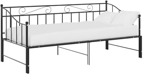 vidaXL Ausziehbett Sofabett Ausziehsofa Bettgestell Tagesbett Schlafsofa Gästebett Bett Metallbett Bettsofa Couch Sofa Schwarz Metall 90x200cm