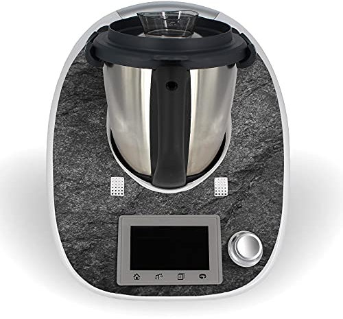 One-Wheel | selbstklebende Folie passend für Thermomix TM5 | Schlag- & Stoßschutz | Klebefolie Design Schwarzer Schiefer Farbe schwarz | Aufkleber Motiv: Stein