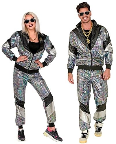 W WIDMANN MILANO Party Fashion - Kostüm Trainingsanzug 80er Jahre, Disco Kugel, Jogginganzug, Retro-Style, Bad Taste Outfit
