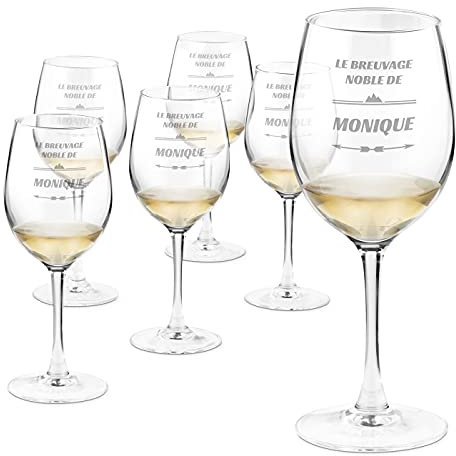 Maverton 6 Verres à Vin en Cristal pour elle - 6 Verres gravés 350 ml - Verre Personnalisé - Vin Rouge et Blanc - Cadeau d’anniversaire pour chaque Femme - Noble