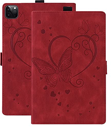 Rosbtib Coque iPad Pro 11 Pouces 3ème Géné, A2377, A2459, A2301, A2460 en 2021,Doux PU Cuir Case Stand Etui Flip Cover avec Fonction Veille/Réveil Automatique,Housse de Protection, Rouge